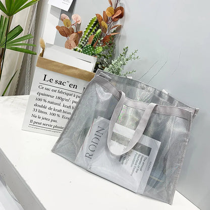 Mesh Handbag Transparent Shopping Bag Swimming Bag Nylon Mesh Dance Yoga Fitness Large Capacity Storage Bag Beach Bag