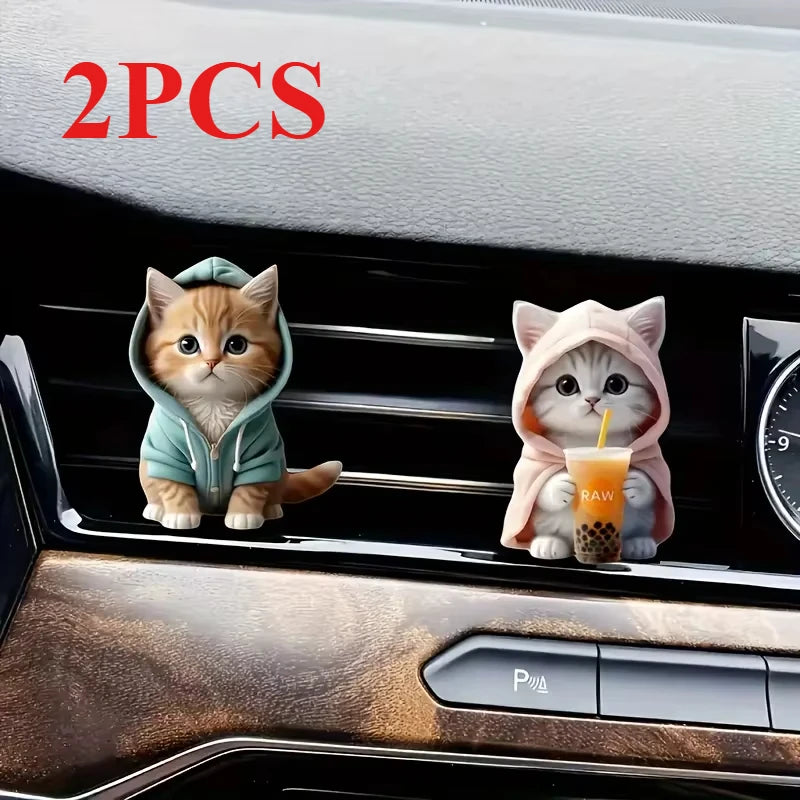 2PCS Cute Cat Acrylic Car Decoration Fragrance Sheet Long-lasting Fragrance Ventilation Clip Decoration and Aromatherapy