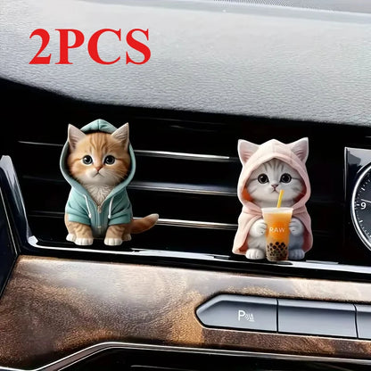 2PCS Cute Cat Acrylic Car Decoration Fragrance Sheet Long-lasting Fragrance Ventilation Clip Decoration and Aromatherapy