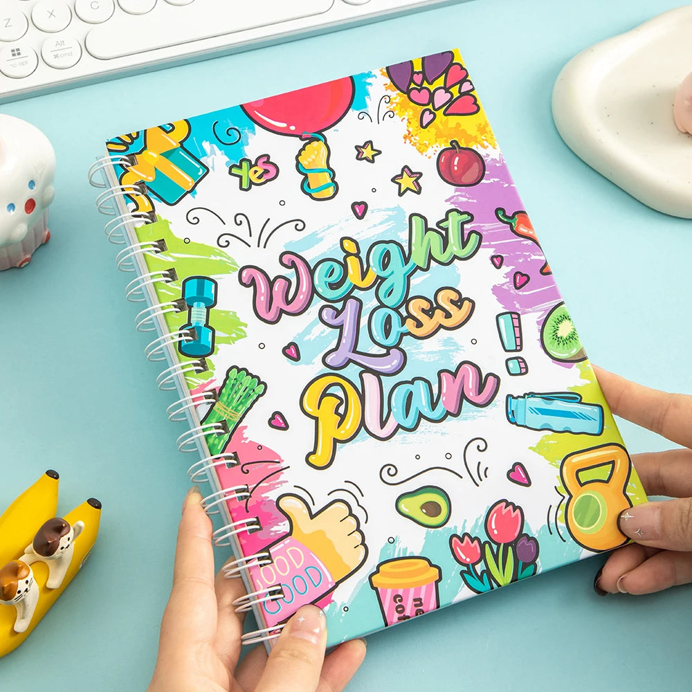 72Sheets A5 Spiral Weight Loss Planner With Stickers Undated Fitness Tracker For Daily Weekly Workout Diet Log Goal Setting