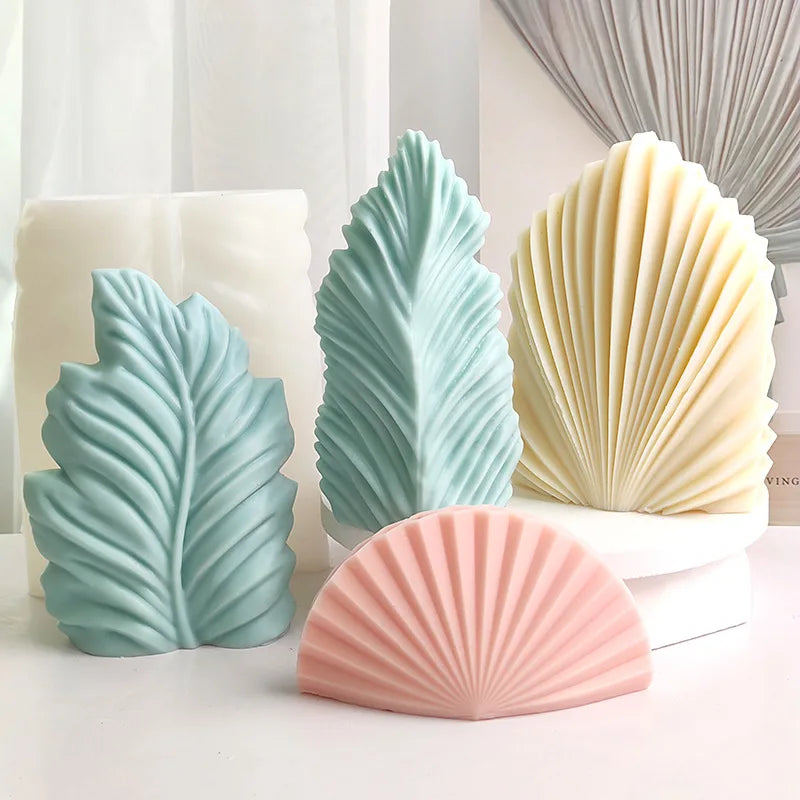 Large Geometric 3D Folding Fan Silicone Candle Mold Striped Origami Scallop Drip Glue Aromatherapy Soap Plaster Ice Cube Mould