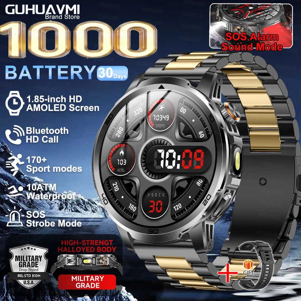 2026 New Outdoor Military 1.85-inch 466*466 Smart Watch Fitness Clock Men 1000mAh Battery 10ATM Waterproof HD Call Bracelet Men