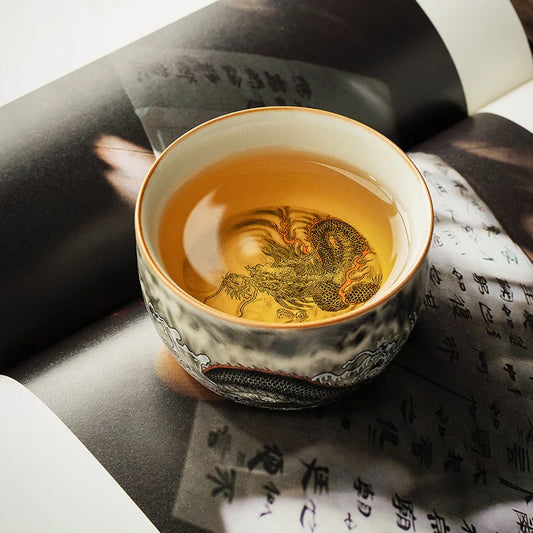 150ML Ru Kiln Dragon Master Cup Household Tea Cup Handmade Tea Bowl Smelling Cup Teaset Supplies Ornaments