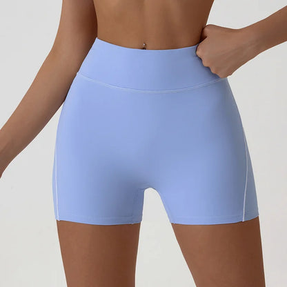 Nude High-elasticity Yoga Suit Contrasting Color Bra Halter Top Hip-lifting Fitness Line Shorts Pilates Sports Set