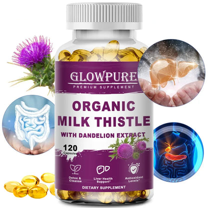 Organic Milk Thistle 9000mg 30X Concentrated Seed Extract, 80% Silymarin, Liver Support Cleanse Detox, Fatty Liver Supplements