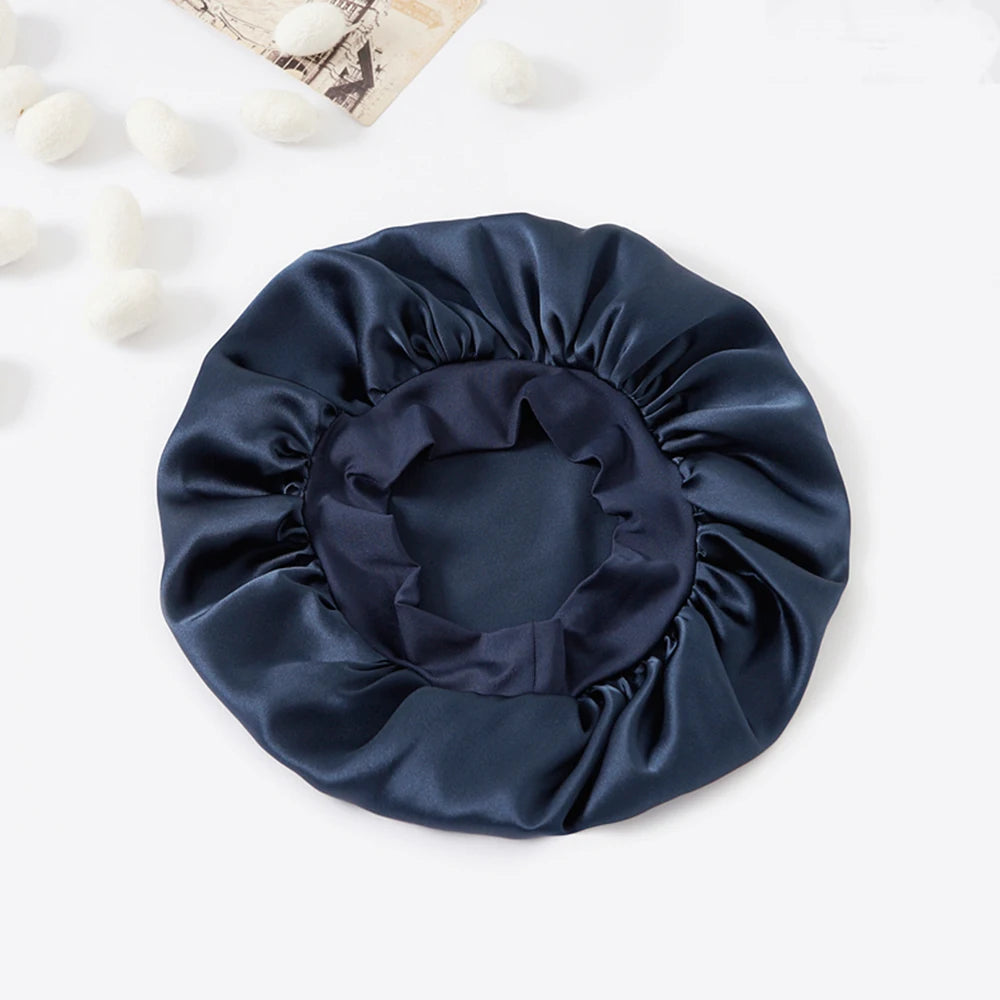 100% Real Mulberry Silk Bonnet for Sleeping Women Large Hair Care Bonnet for Long Curly Hair with Soft Elastic Band