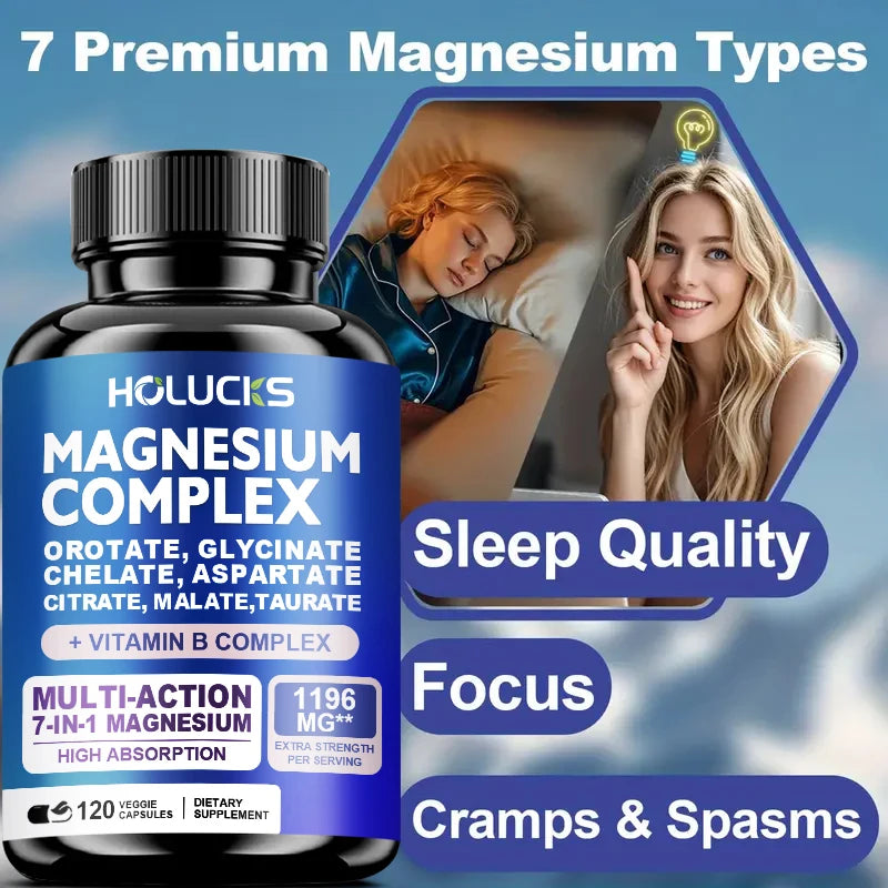 Magnesium Complex Supplements-Memory,Bone & Promotes Brain Health, Sleep Support,Muscle Relaxation,Stress & Anxiety Relief