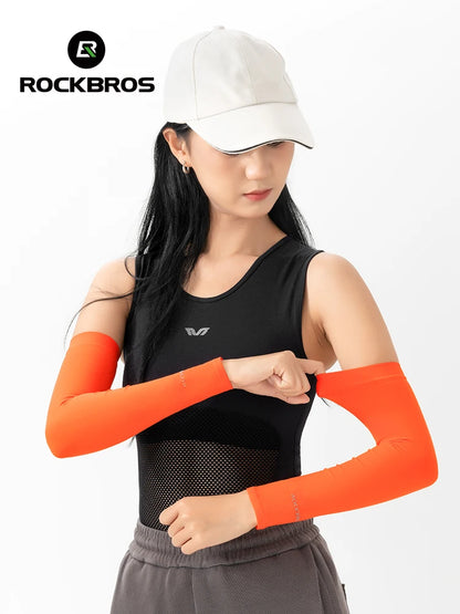 ROCKBROS Arm Sleeves Ice Silk Sports Cycling Arm Sleeves Cover Sun UV Protection Breathable Outdoor Running Fitness Equipment