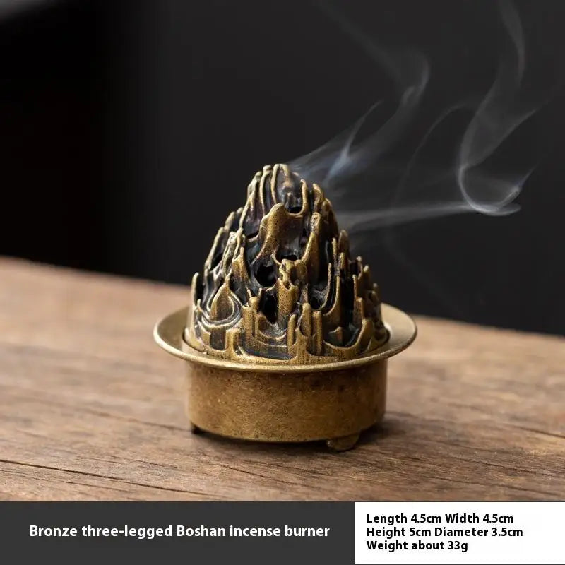 Antique Incense Burner Buddhist Hollow Incenses Holder With Cover Chinese Ancient Mini Censer Ornaments Home Office Decoration