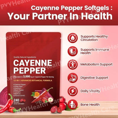 Cayenne Pepper Softgels with Grape Seed Beetroot Turmeric Vitamins D3 K2 E Herbal Supplement