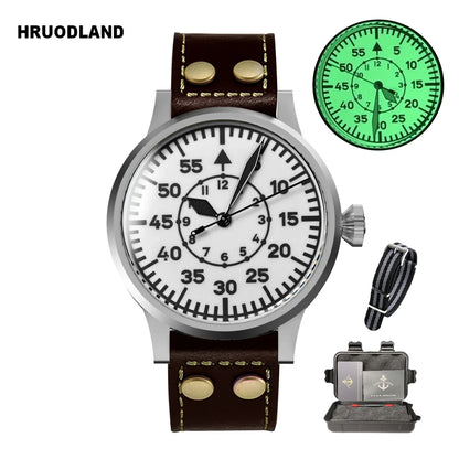 Hruodland F013 Classic Retro Men's Automatic Mechanical Watch Sapphire Stainless Steel Leather Waterproof 10Bar Luminous watch