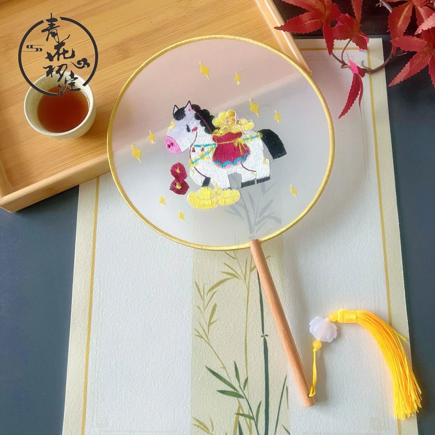 Traditional Chinese Dragon Embroidery Fan Exquisite Double-Sided Hand Fan with Tassel Ethnic Style Summer Cooling Accessories