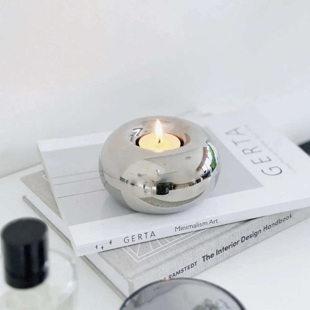 Ceramics Candle Holder Circular Silvery Candlestick Home Desktop Modern Simplicity Decor DIY Office Supplies Aromatherapy Gifts