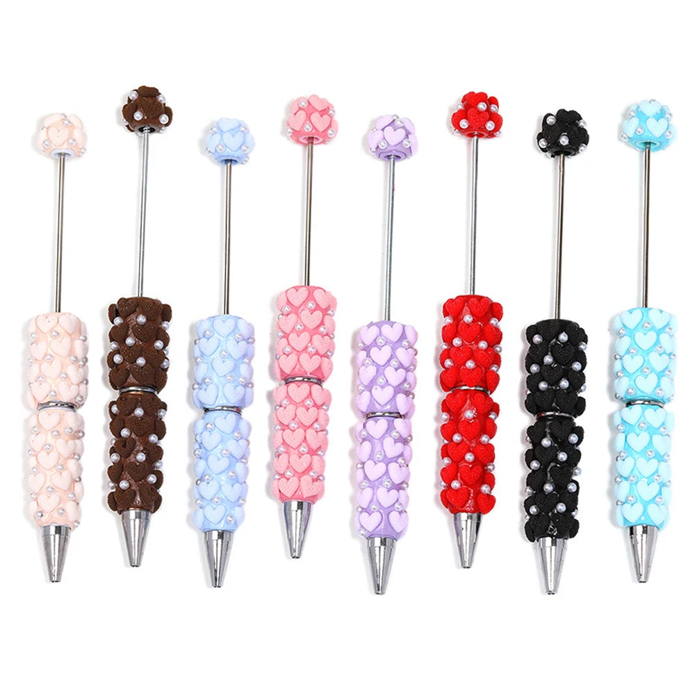 10-50Pcs DIY Clay Heart Bead Pen with Pearl Detail — Useful Ballpoint Pen for Journaling, Office, and Gifts