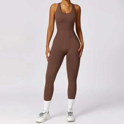 Seamless Gym Sport Jumpsuit Women Sportswear Sexy Hollow Backless Scrunch Fitness Overalls Push Up One Pieces Outfit Yoga Wear