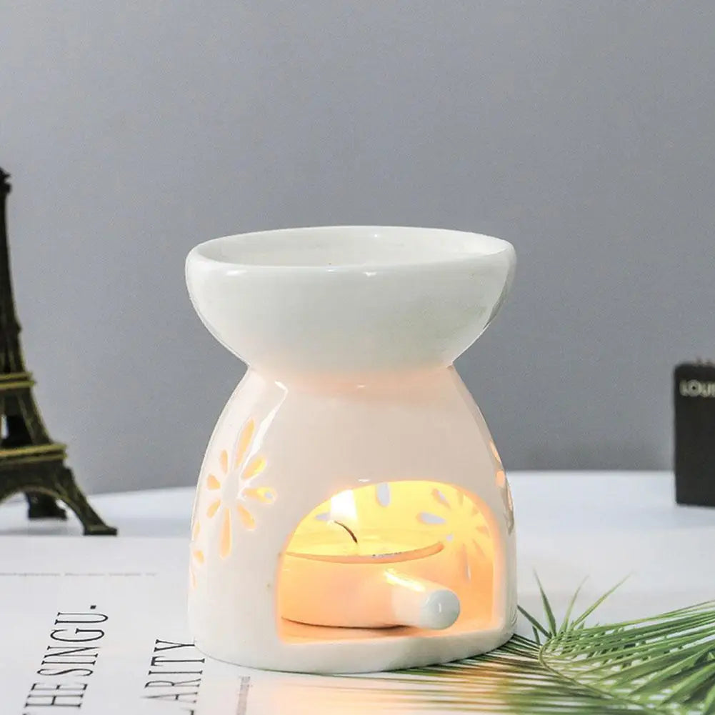White Ceramic Incense Burner Candle Essential Oil Aromatherapy Diffuser Hollow Heating Stove Middle East Home Decor Ornament