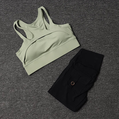 TRY TO BN Fitness Shorts Yoga Sports Bra Sets Women's Tracksuit Sportswear Workout High Waisted Leggings Cycling Gym Suit Pocket