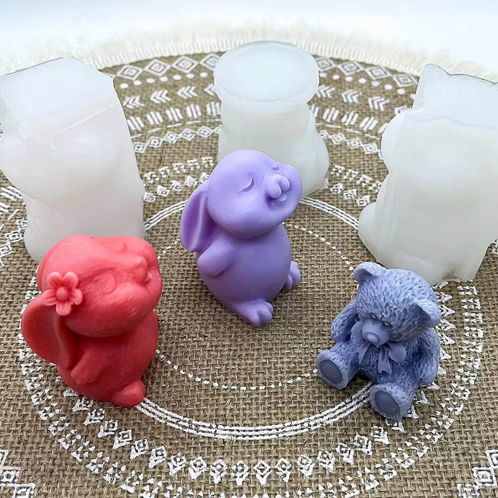 Easter Bunny Shape Molds Adorable Easter Bunny Aromatherapy Plaster Mold Smiling Rabbit Silicone Candle Molds