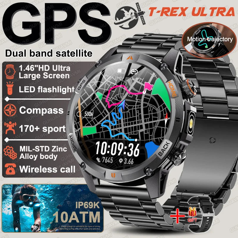 New T-Rex3 Ultra Dual band GPS Tracker Smart Watch Compass 10ATM Waterproof Sports fitness BT call Outdoors Military Smartwatch