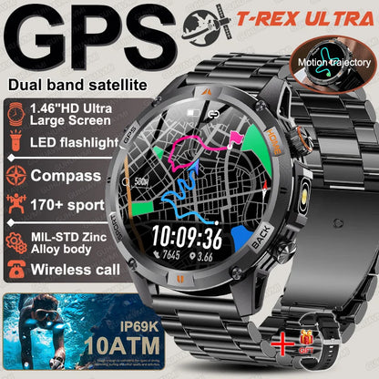New T-Rex3 Ultra Dual band GPS Tracker Smart Watch Compass 10ATM Waterproof Sports fitness BT call Outdoors Military Smartwatch