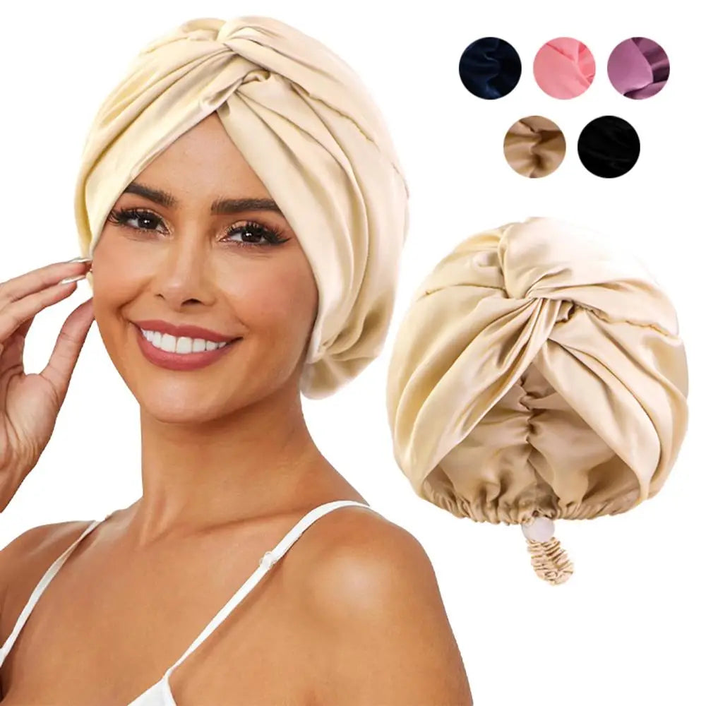 Bonnet Solid Color Silk Turban Hat For Women Soft Sleeping Night Cap Satin Hair Care Wrap Beanie Headscarf Adjust Twist Headwear