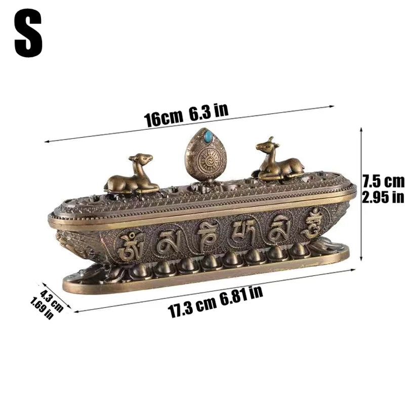 Sanskrit Incense Stick Burner Alloy Buddhist Tibetan Indoor Golden Meditation Engraving Temples Smoke Supply Furnace Ornaments