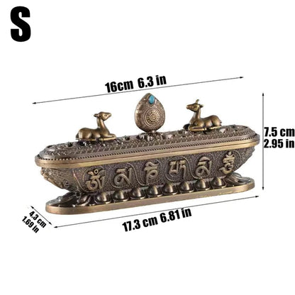 Sanskrit Incense Stick Burner Alloy Buddhist Tibetan Indoor Golden Meditation Engraving Temples Smoke Supply Furnace Ornaments