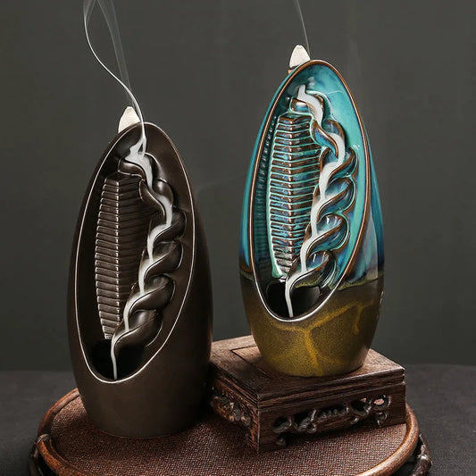Ceramic Incense Burner Smoky Waterfall Aromatherapy Diffusers Ornament Reflux Incense Burner Alpine Flowing Water Burner Crafts