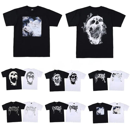Dark Reflective Skull Bones Tee Short Sleeve Men's T-shirt Street Style Revenge Theme Youth Fashion Casual round Neck