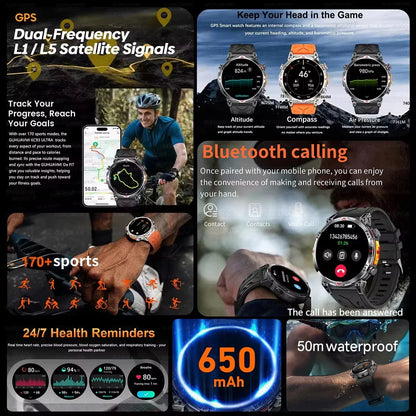 2026 Outdoor GPS Sports Smart Watch Men Built in GPS Compass 5ATM Waterproof Bluetooth Call HD AMOLED Screen Fitness Smartwatch