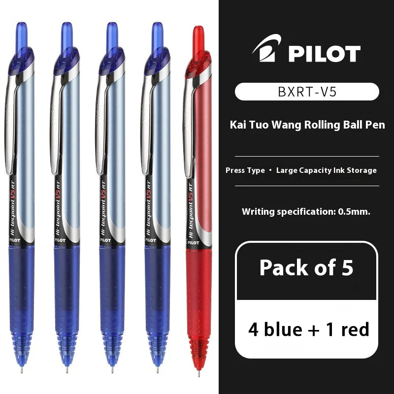 Japanese Pilot Gel Pen, BXRT-V5 0.5mm Metal Needle Tip Black Red Blue Ink,Premium Smooth&Precise for Signing,Exams,Journaling