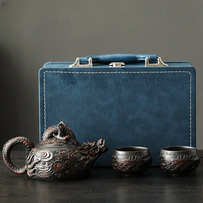 Jianshui Clay Purple Pottery Carving Dragon Teapot Hand Painted Antique Relief Teapot Household Teapot Kungfu Tea Set Kettle