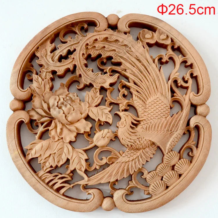 1PC Traditional Chinese Woodcarving Wall Hanging Camphor Wood 3d Exquisite Dragon Phoenix Flower Carving Craft Home Decoration