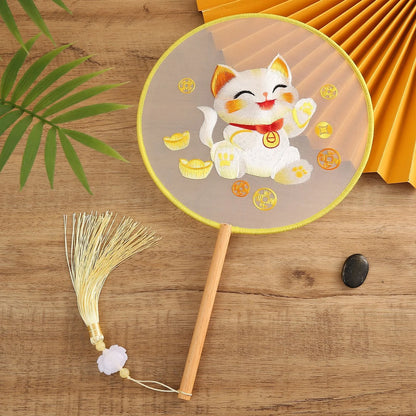 Traditional Chinese Dragon Embroidery Fan Exquisite Double-Sided Hand Fan with Tassel Ethnic Style Summer Cooling Accessories