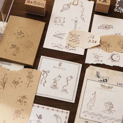 Cute Flower Week Day Moon Stamps For Scrapbooking DIY Journaling Card Deco Craft Supplies Hobby Girl Seal Wooden Stamping