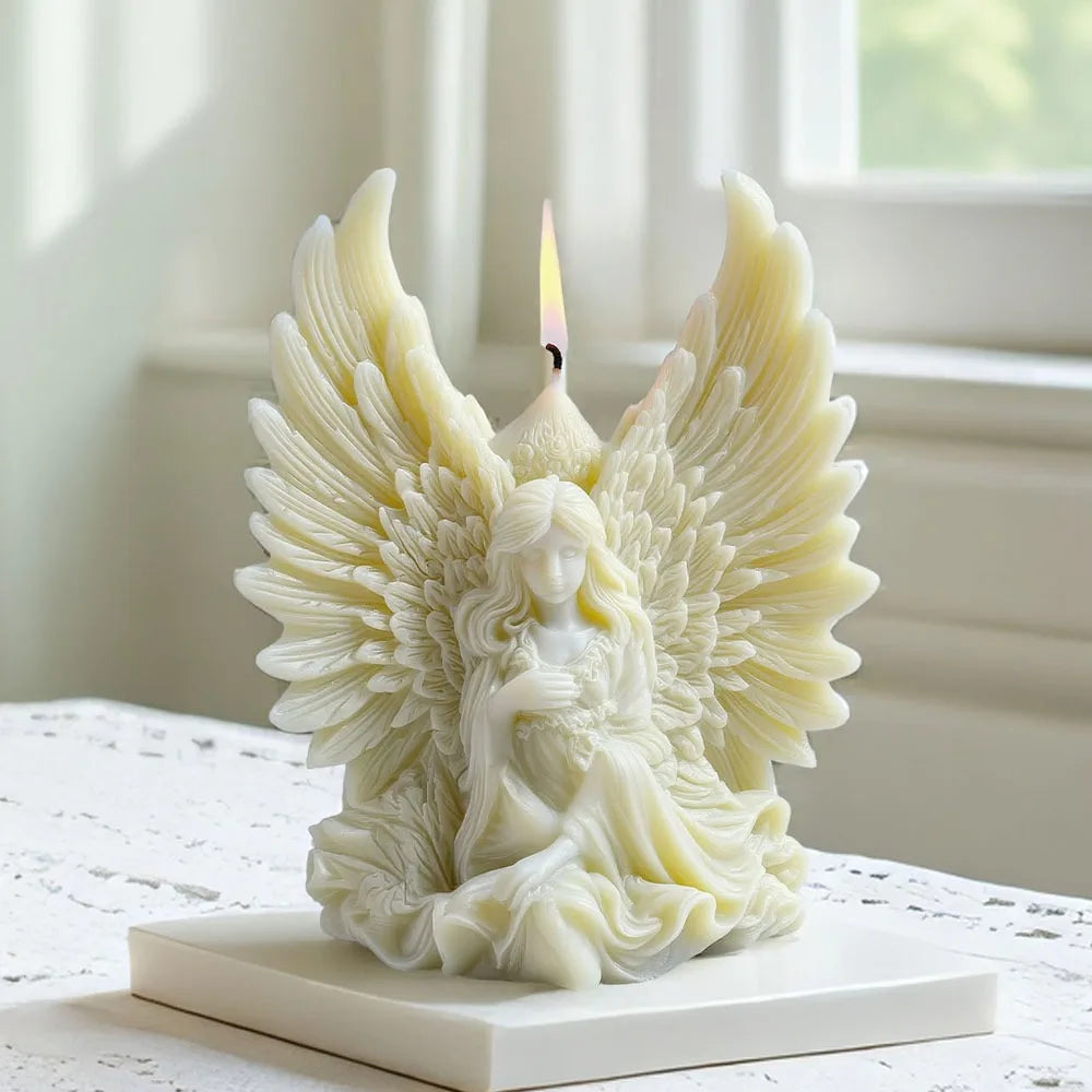 Winged Angel Soywax Candle Silicone Mold 3D Flower Fairy Painting Gypsum Resin Mold DIY Beauty Sculpture Aromatherapy Home Decor