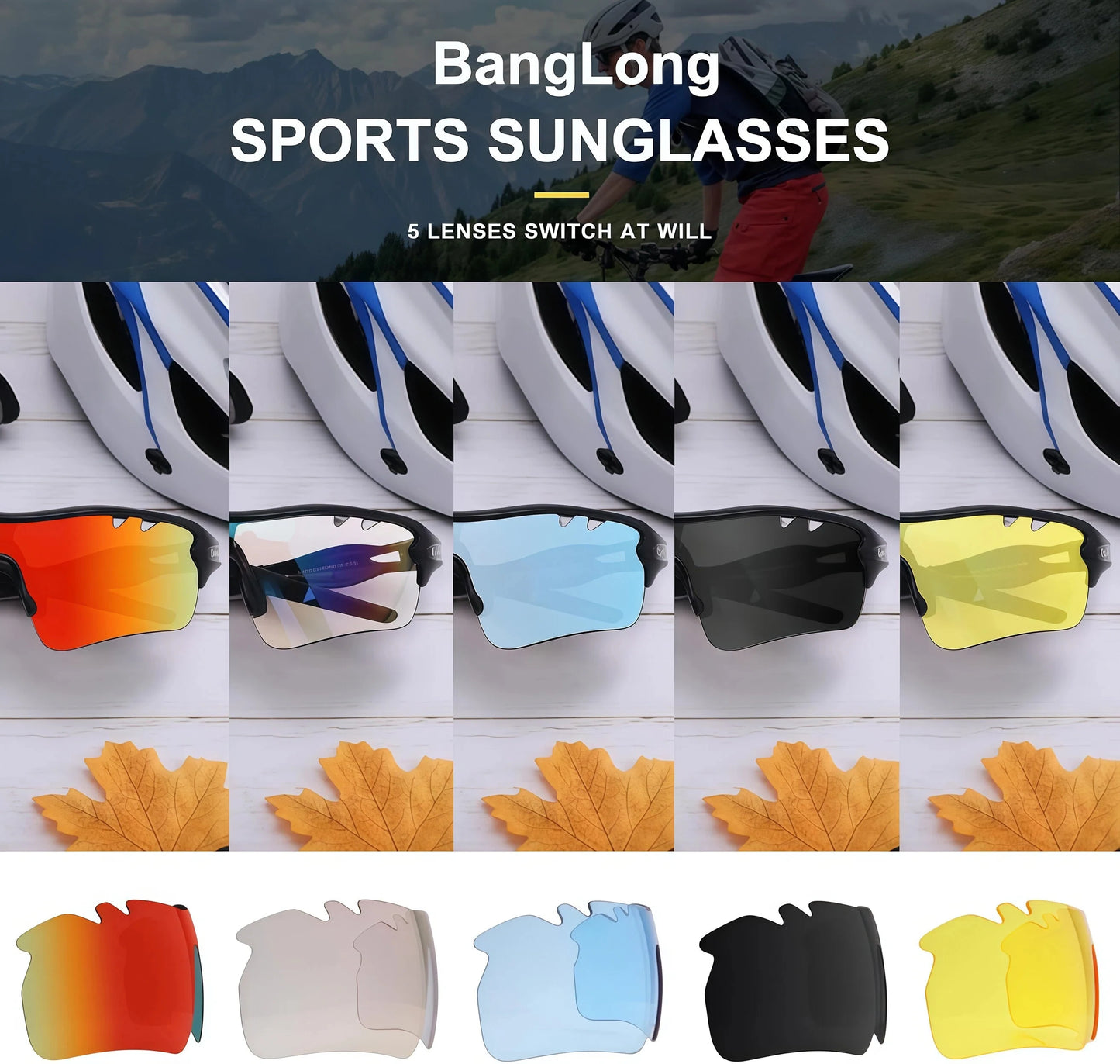 Polarized Sports Sunglasses Cycling Sun Glasses for Men Women with 5 Interchangeable Lenes for Running Driving