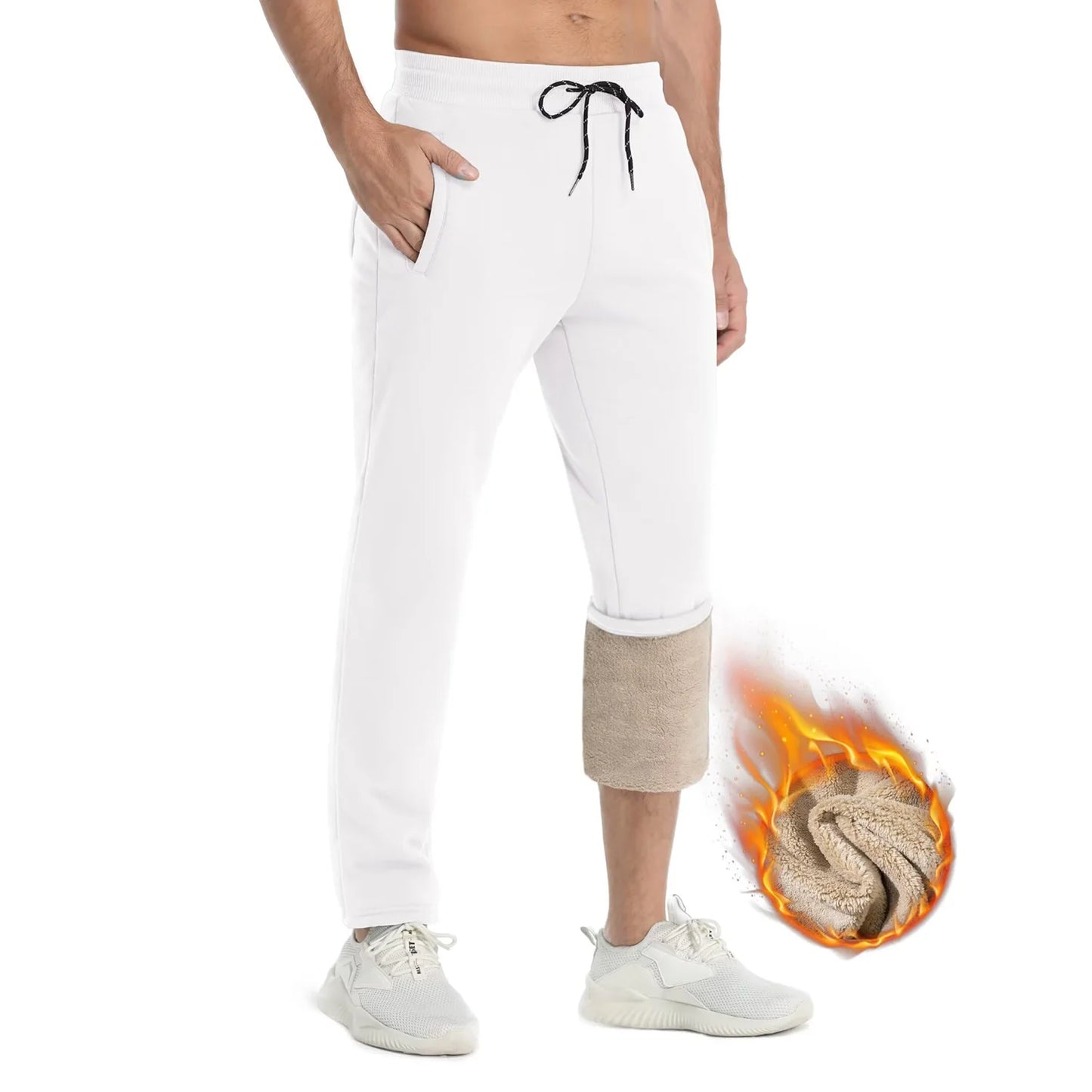 TACVASEN Winter Fleece Pants Mens Thicken Warm Thermal Trousers Drawstring Elastic Waist Jogging Pants Fitness Running Jogger