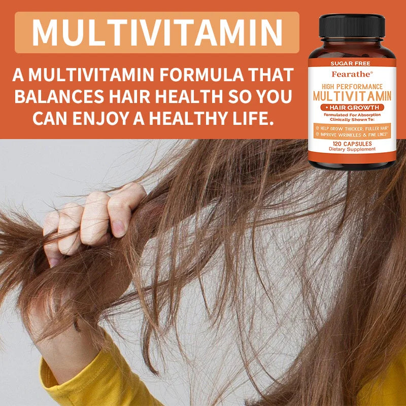 Multivitamin + Hair Growth Capsules, Plus Vitamins A, C, D, E, and B, for Thicker Hair, Skin Care, and Immune Health