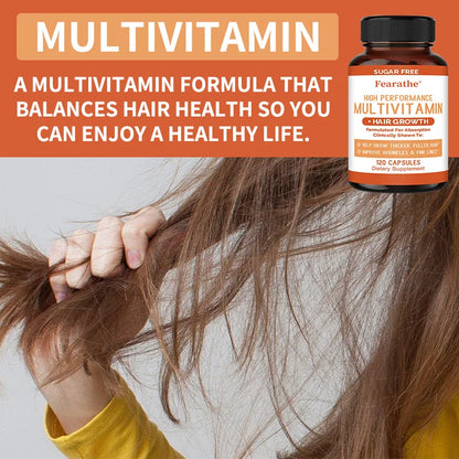 Multivitamin + Hair Growth Capsules, Plus Vitamins A, C, D, E, and B, for Thicker Hair, Skin Care, and Immune Health