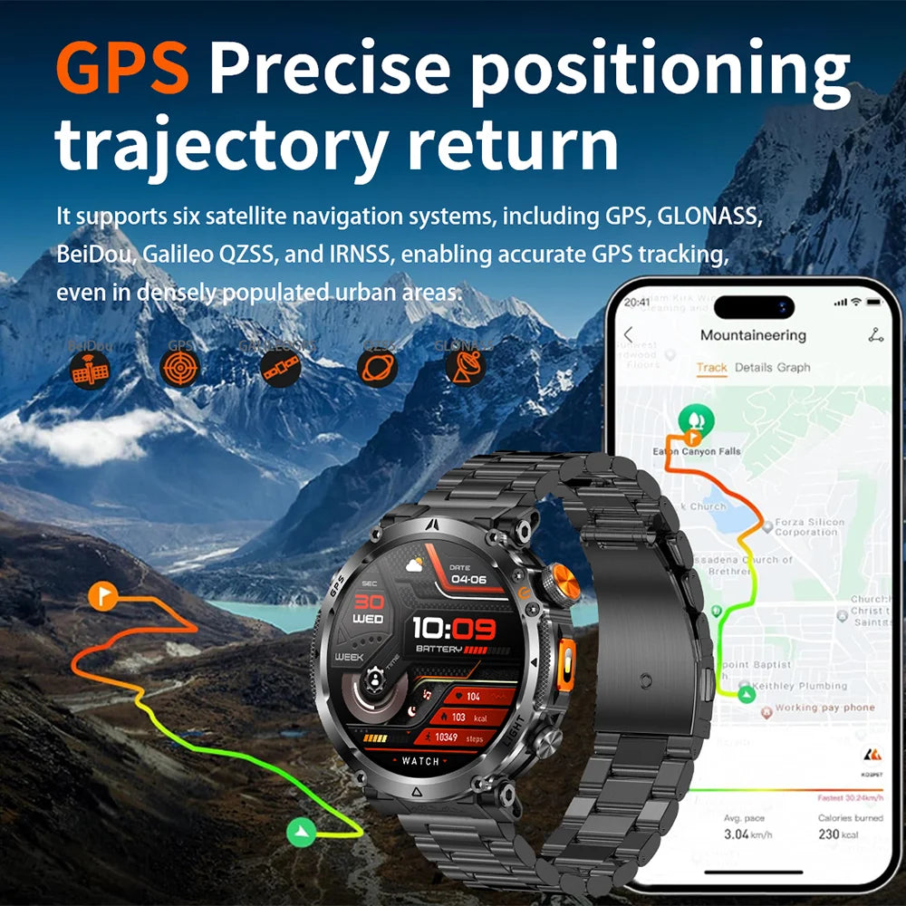 2026 New Military GPS Sports Smart Watch Men Compass 3ATM Waterproof Swim Fitness Tracker AMOLED HD SmartWatches 850Mah Battery