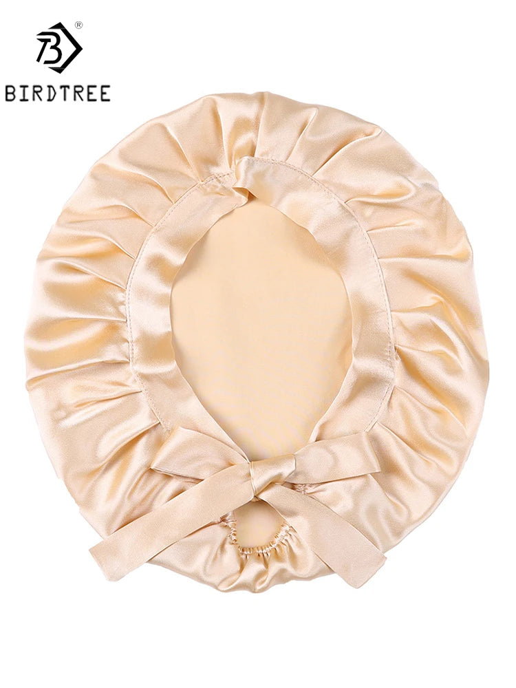 BirdTree 100% Real Silk Sleep Cap for Women, Hair Care Natural 19 Momme Silk Postpartum Hat, Night Bonnet with Tie T32101X