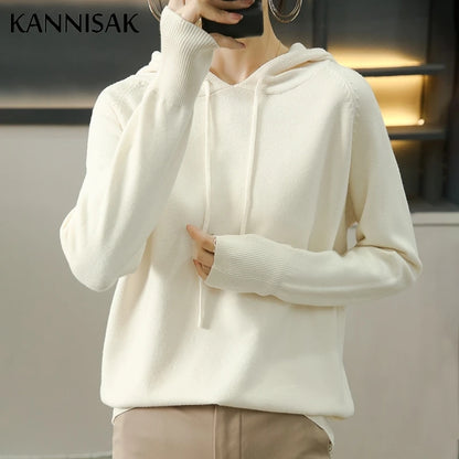 Women Sweater 2025 Autumn Winter Hooded Pullovers Long Sleeve Bottoming Shirts Loose Knitted Jumpers Solid Casual Ladies Sweater