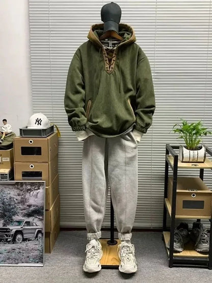 Spring and Autumn New Fashionable Solid Color American Retro Warm Hoodie Men's Loose Sports Large Size High Quality Coat L-4XL