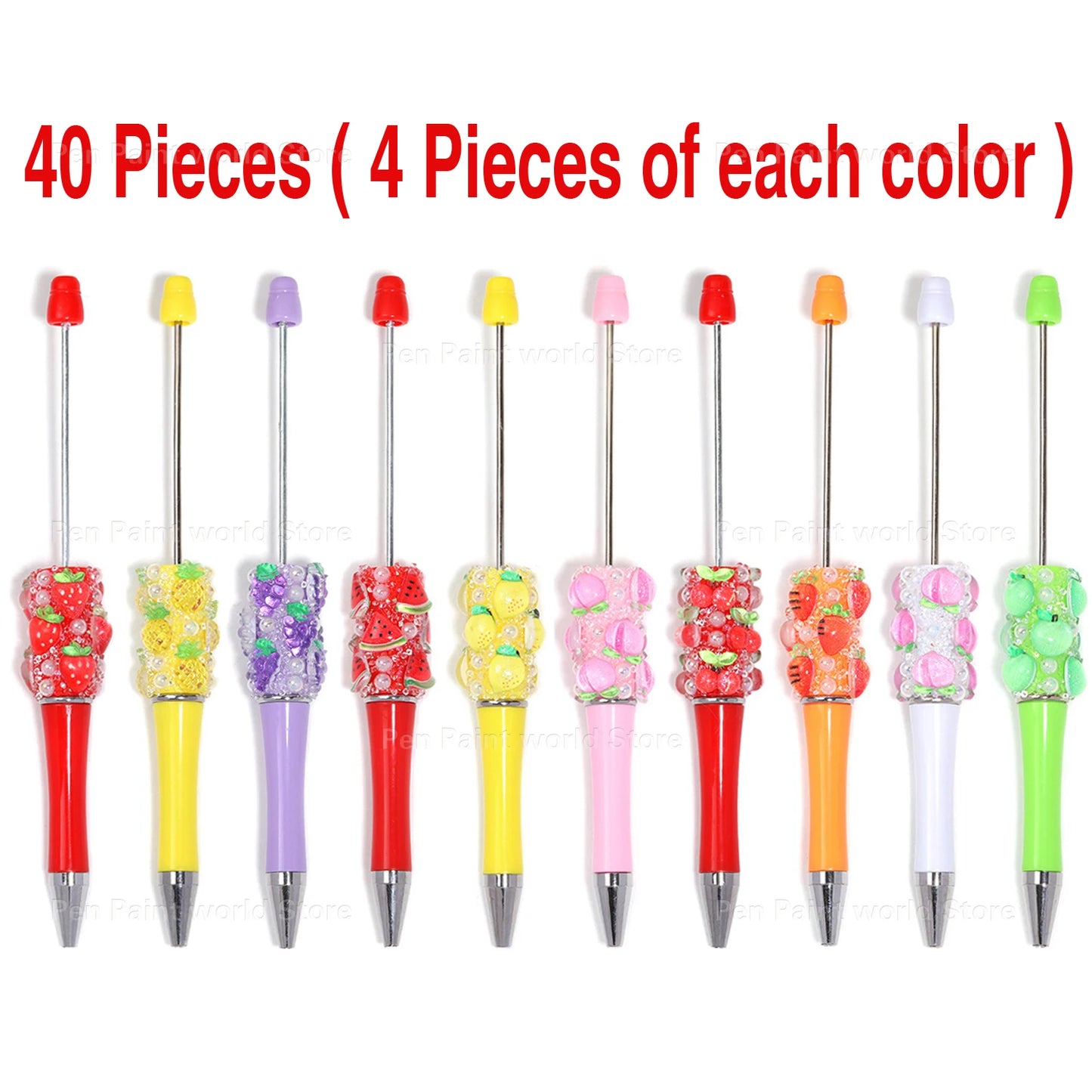 10-50Pcs DIY Bead Ballpoint Pen – Fruit Motif and Pearl Accents, Creativity Bead Pen for Journaling & Notes