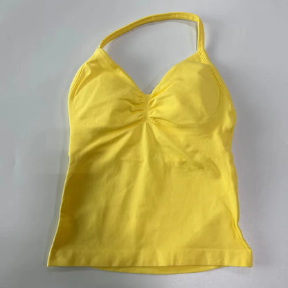 2Pcs Gym Set Women Backless Tank Tops High Waist Scrunch Seamless Shorts Gym Suit Fitness Clothes Activewear Workout Set