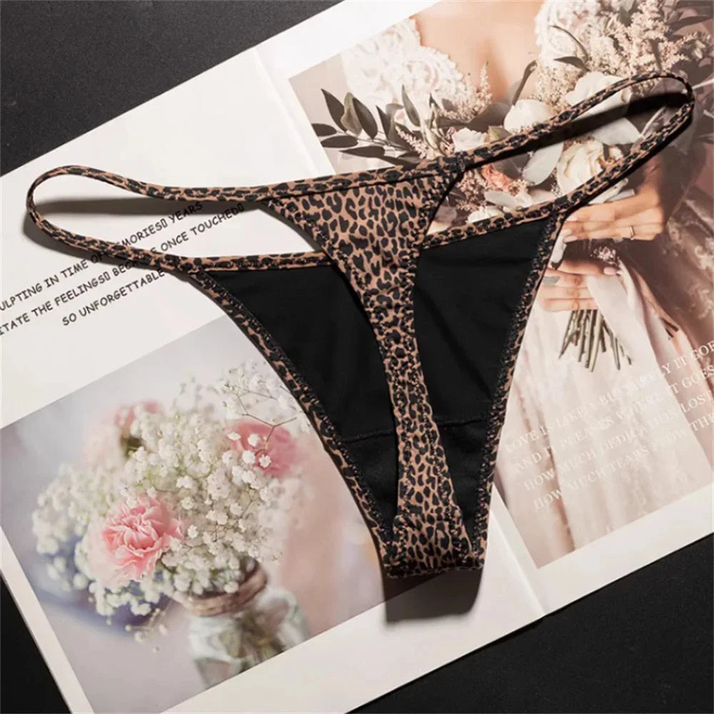 3PCS Sexy High Slit Transparent Mesh Thong Leopard Printed Fitness Female Hip Lifting G-strings Low Rise Seamless Mini Underwear