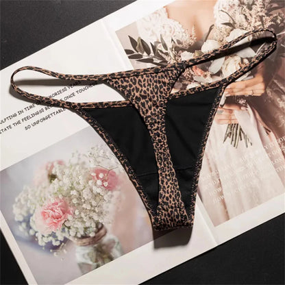 3PCS Sexy High Slit Transparent Mesh Thong Leopard Printed Fitness Female Hip Lifting G-strings Low Rise Seamless Mini Underwear