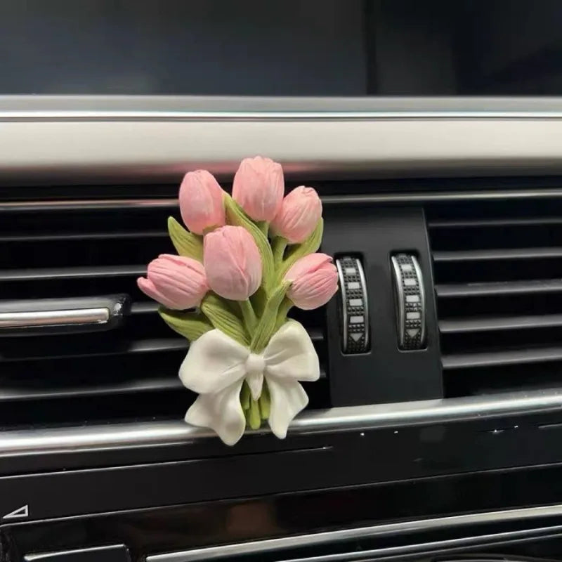 Premium Car Aromatherapy Diffuser Stone - Tulip Hydrangea Air Vent Clip Interior Decor Ornament