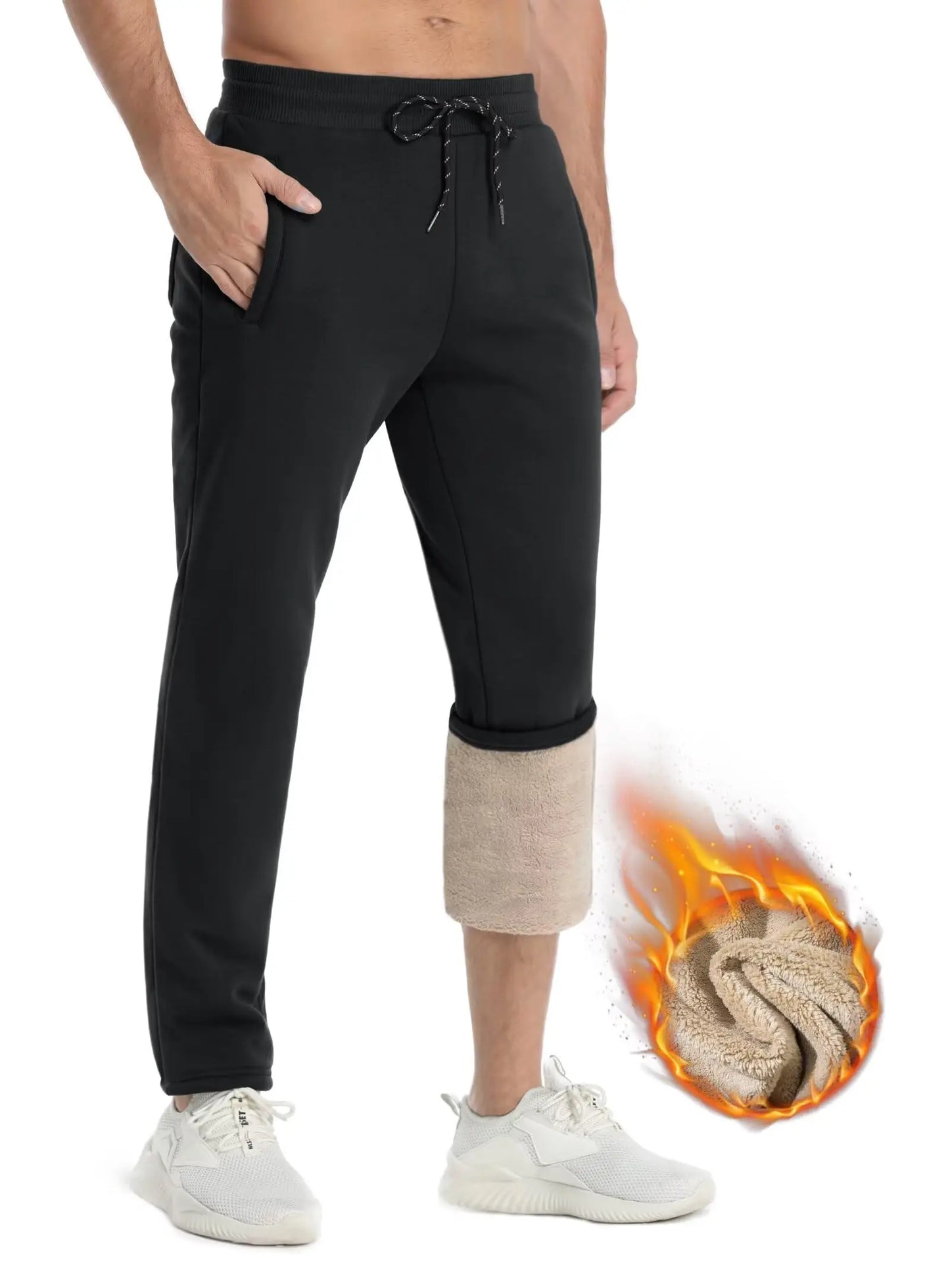 TACVASEN Winter Fleece Pants Mens Thicken Warm Thermal Trousers Drawstring Elastic Waist Jogging Pants Fitness Running Jogger